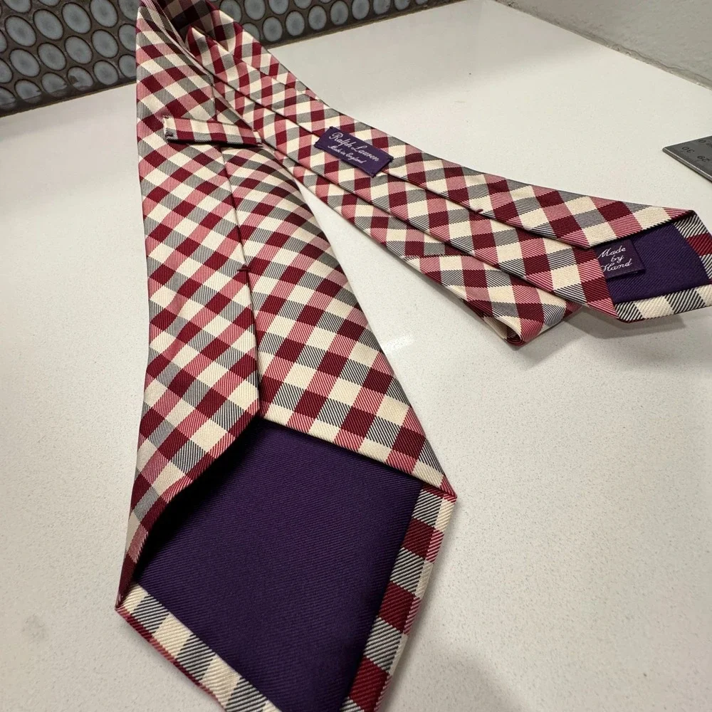 Ralph Lauren Purple Label Tie Plaid Luxury 100% Silk England Necktie Old Money‎